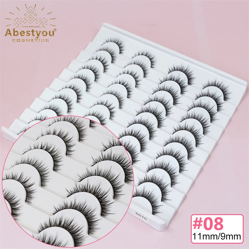 Abestyou 8mm 20Pairs Invisible Strip Soft Clear Band 3D Faux Mink Wispy Eyelash Korea High Quality Short Reusable Lashes Make-up