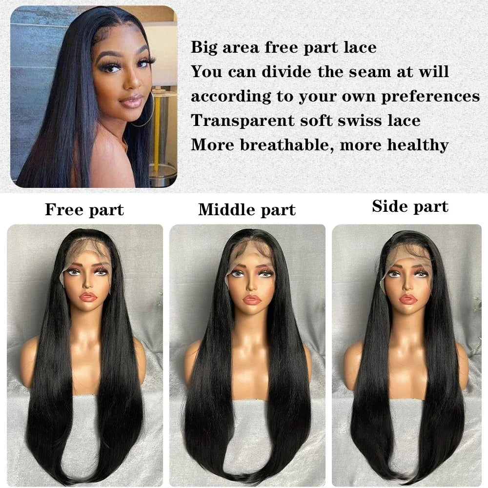 X-TRESS Long Straight Layered Wigs 13X4 Lace Frontal Free Part Synthetic Hair Wig with Baby Hair For Women 32inch Black Colored