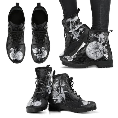 Women Ankle Boots Low Heels Shoes Woman Vintage PU Leather Autumn Warm Winter High Snow Boots 2022 Skull Flower Print Boots