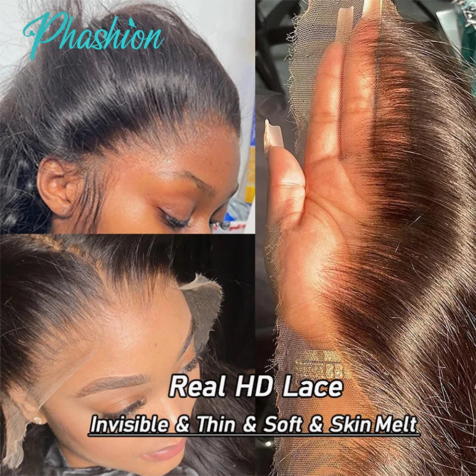 Phashion HD 13x6 13x4 Lace Frontal Straight Pre Plucked 4x4 5x5 6x6 Swiss Full Closure Only Natural Black 100% Remy Human Hair