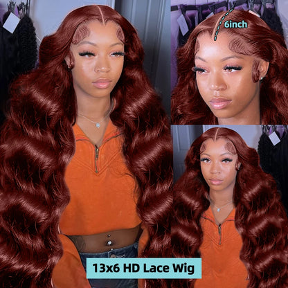 250% Reddish Brown Body Wave 13x6 HD Lace Front Wig 30 32 Inch Water Wave 13x4 Lace Frontal Human Hair Wigs For Women PrePlucked