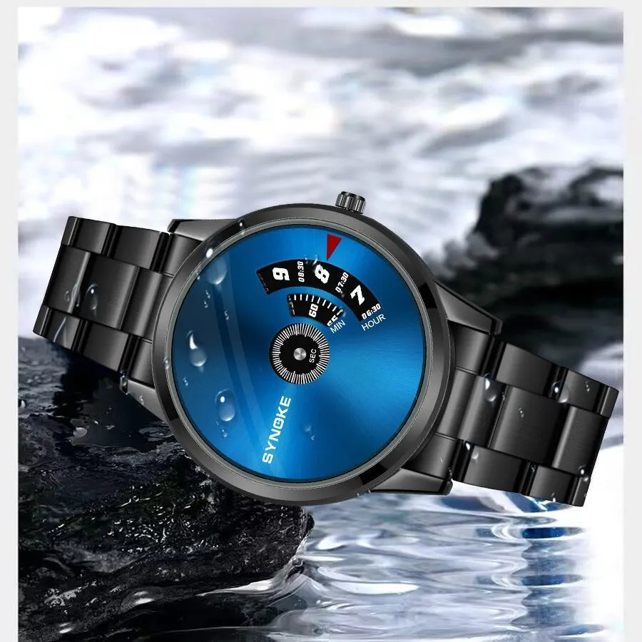 SYNOKE Quartz Watch Men Fashion Sports Waterproof Quartz Watch Student Steel Band Creative Calendar Dial Business