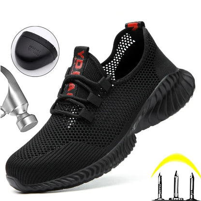 Breathable Men Work Shoes Summer Safety Shoes Lightweight Protective Sneakers Safety Steel Toe Shoes Men Puncture-Proof Boots