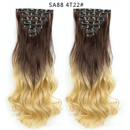 LINWAN Hair 22inch Ombre Hair Long Curly Hair Extension 16 Clips High Tempreture Synthetic Hairpiece Clip In Hair Extensions