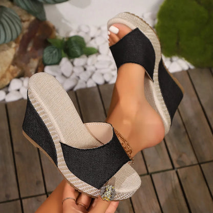 Women Wedges Slippers 2024 Summer New High Heels Women Sandals Shallow Outdoor Beach Platform Slippers Comfortable Slides Women