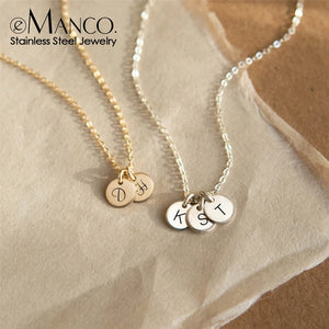 eManco 6mm Initial Letter Customized Name Necklace Stainless Steel Choker Women Disc Pendant Necklaces Women Men Family  Jewelry