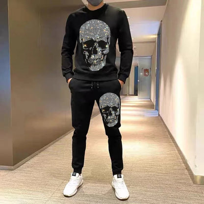 Men's Sets Hot drill Hoodie+Pants Two Pieces Casual Tracksuit Male Sportswear Brand Clothing Sweat Suit New Rhinestone