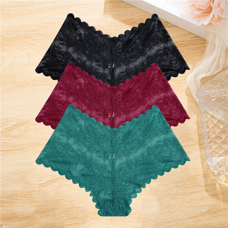 FINETOO 3Pcs/set Lace Boyshort Panties Women Low-Rise Floral Underwear S-XL Girls Sexy Panties Ladies Lace Underpants Lingerie