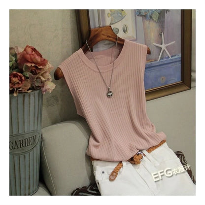 Sleeveless O-neck Knitted Blouse Shirt