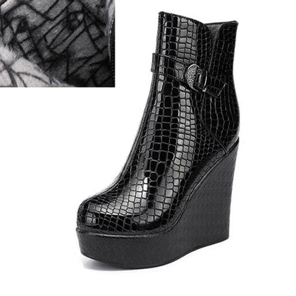 YAERNI New spring Autumn Women Ankle Boots Women wedge platform high heels Boots Solid Lace-up Fashion Ladies shoes Plus size