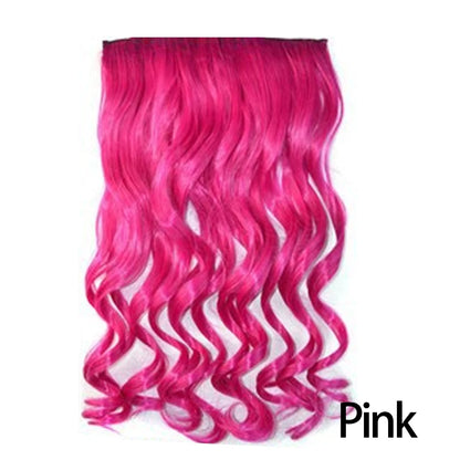 Synthetic Long Wavy 5 Clip In Hair Extensions 22Inch Synthetic Fiber Heat Resistant Hairpiece Black Pink False Hair Daily Use