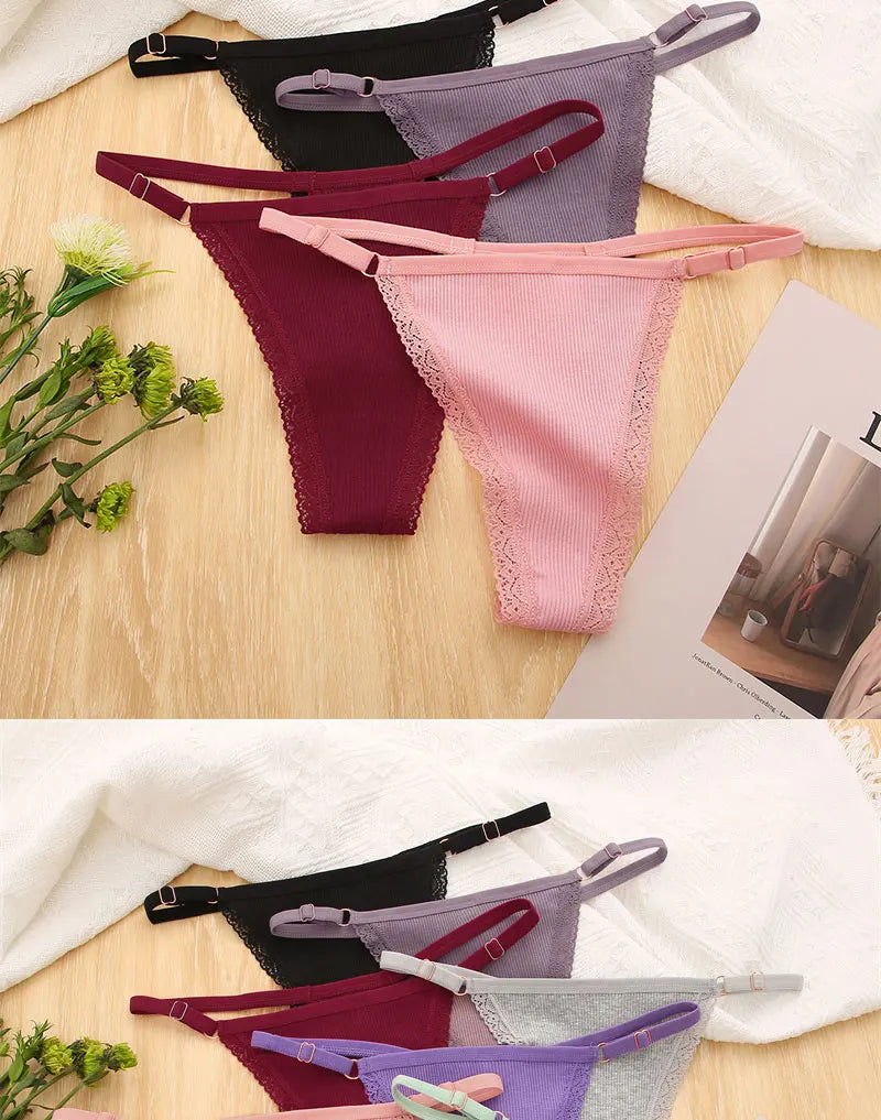 FINETOO 5PCS/Set Sexy G-string Panties Cotton Women's Underwear  Adjustable Waist Girl Female Pantys Bikini Lady Thongs Lingerie