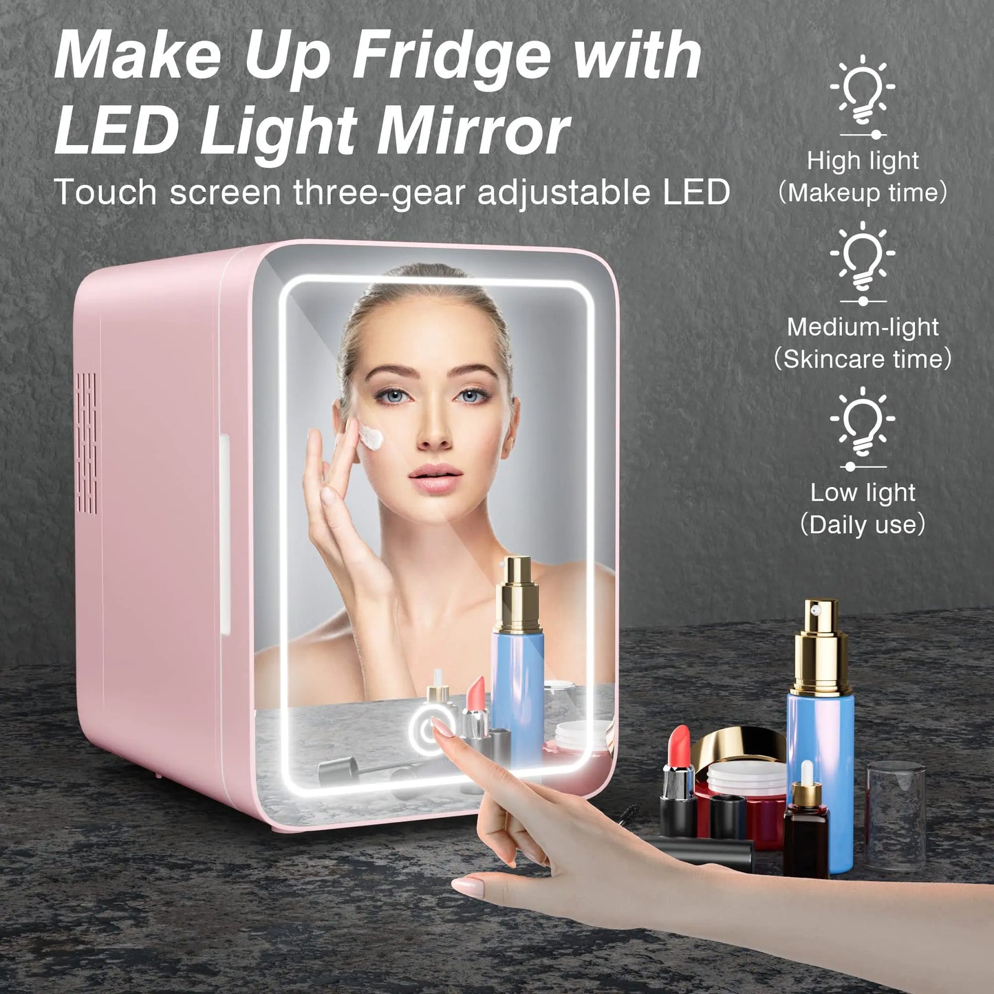 4l Mini Skincare Fridge with Dimmable LED Light Mirror for Refrigerating Make Up SkinCare and Food for Bedroom Office and Car