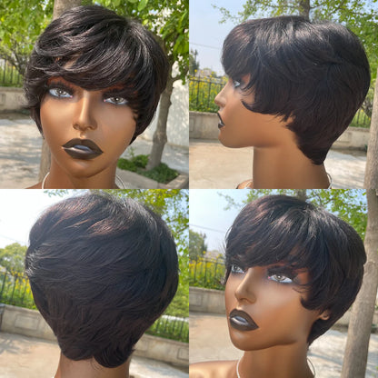 Human Hair Wigs Short Pixie Cut Wig Human Hair For Black Women Machine Made Wigs With Bangs Pixi Wig Perruque Cheveux Humain