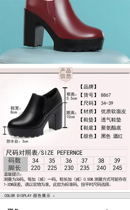 Comfortable Thick Bottom Deep Mouth Soft Leather Shoes 2024 Spring Block High Heels Single Shoes for Office Model Dance