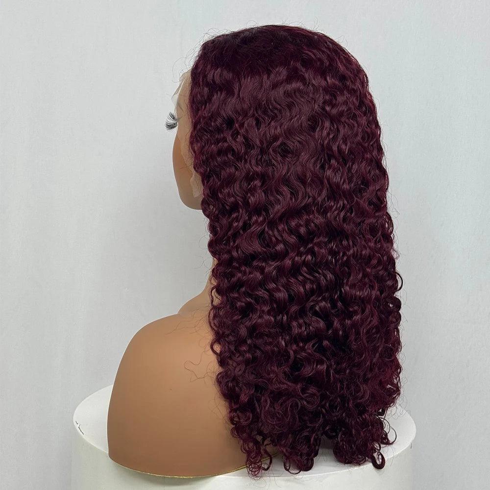 250% Density 99J Color 20 Inches Water Wave Human Hair Wigs 13x4 Transparent Lace Frontal Brazilian Hair Wig for Black Women