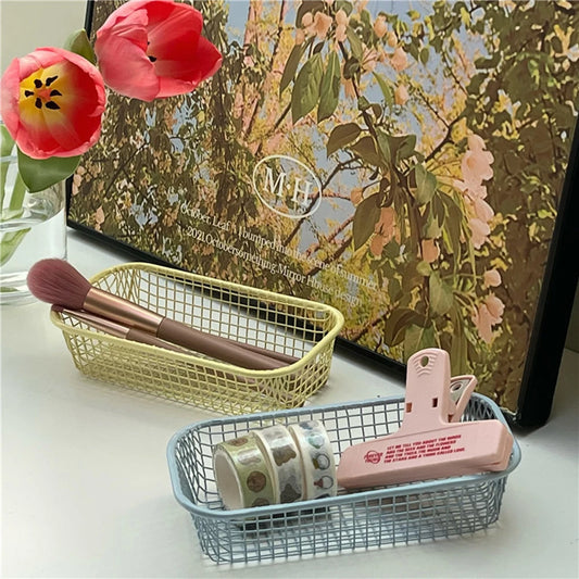 Metal Storage Basket Candy Color Desktop Sundries Organizer Photocards Stationerry Make Up Sorting Holder Office Home Suppliers