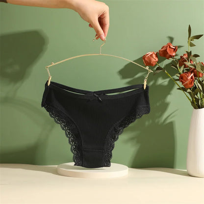 3PCS/Set Women Cotton Panties Sexy Low Rise Lace Brazilian Panties Hollow Out Soft Breathable Lingerie Female Bow Underwear S-XL