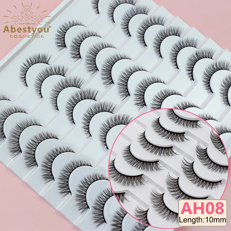 Abestyou 8mm 20Pairs Invisible Strip Soft Clear Band 3D Faux Mink Wispy Eyelash Korea High Quality Short Reusable Lashes Make-up