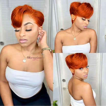 Pixie Cut Human Hair Wigs Orange Wig T Part Lace Wig Ginger Straight Short Human Hair Wigs perruque cheveux humain sans colle