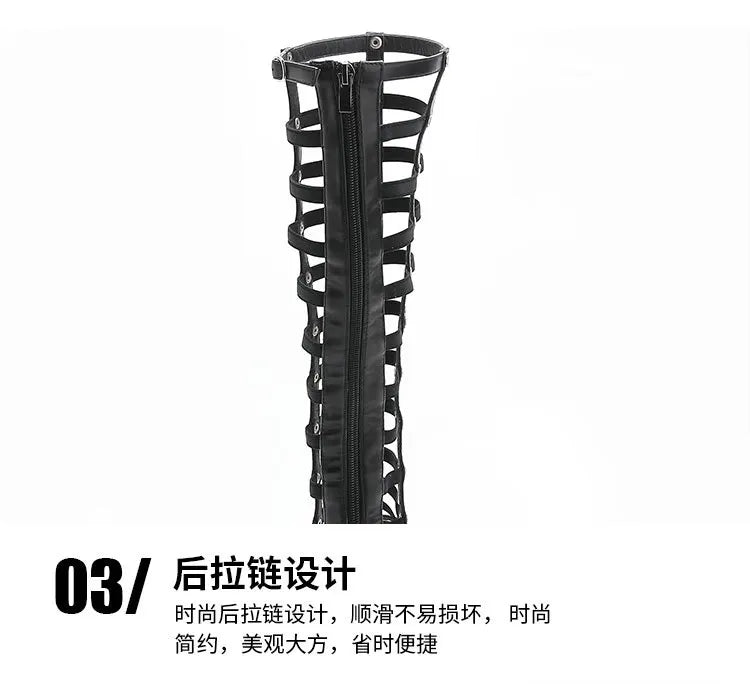 2022 Women's Summer Boots Women Shoes Fashion Cutout High Top Sandals Breathable Striped Roman Shoes Platform Boots Thigh High