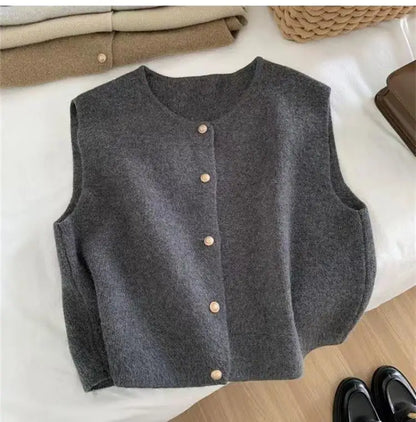 C.New S Autumn New Women Cardigan Korean Elegant Knitted Sleeveless Female Casual Sweater Tanks Slim Fashion Ladies Casual Tops