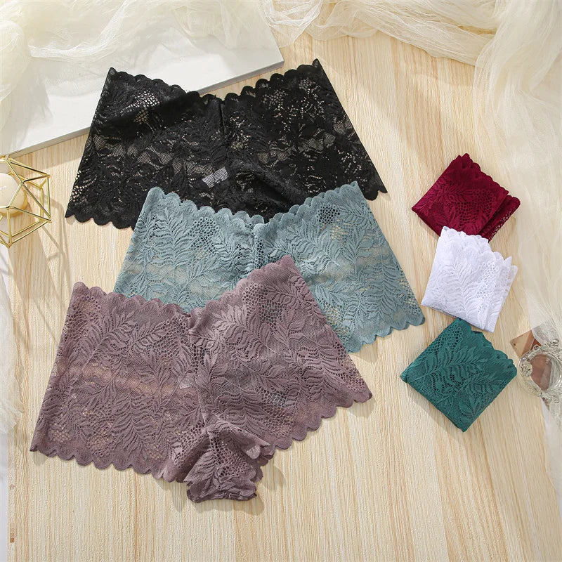 FINETOO 3Pcs/set Lace Boyshort Panties Women Low-Rise Floral Underwear S-XL Girls Sexy Panties Ladies Lace Underpants Lingerie