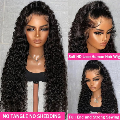 250 Density 30 40 Inch Curly Wigs 13x6 HD Transparent Lace Frontal Human Hair Deep Wave Frontal Wig Raw Remy Brazilian For Women