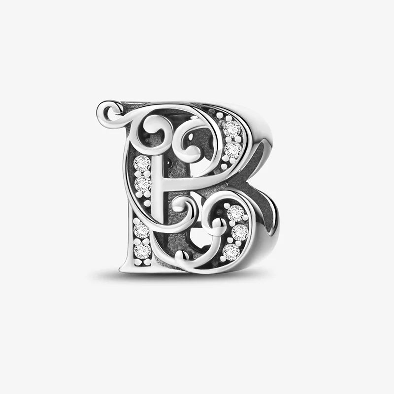 925 Sterling Silver Zircon Simple Vine 26 Letters Pendants Bead Fit Diy Bracelet Necklace Making Gift Of High Quality Jewelry