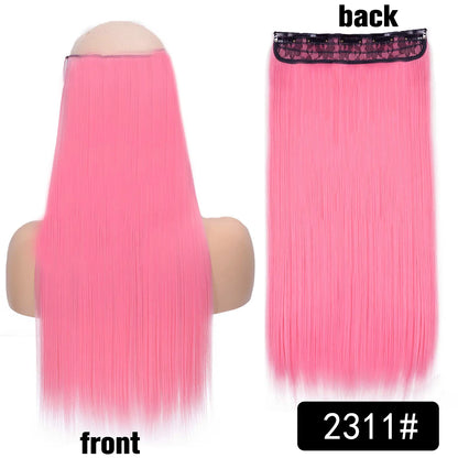 Synthetic Long Wavy 5 Clip In Hair Extensions 22Inch Synthetic Fiber Heat Resistant Hairpiece Black Pink False Hair Daily Use