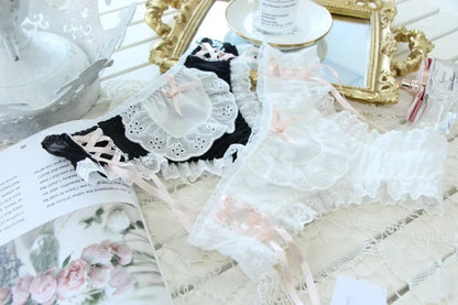 Japanese Modal Underwear Black and White Girl Lace Mid-waist Underwear Cotton Cute Women Kawaii Lingerie Panties