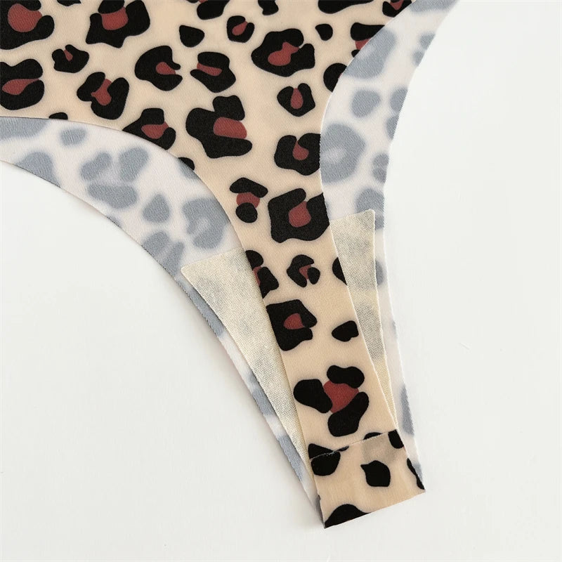 FINETOO 4Pcs Ultra Soft Underwear For Women Sexy Graphic Print Seamless Thongs Female Stretch Leopard G Strings Comfort Lingerie