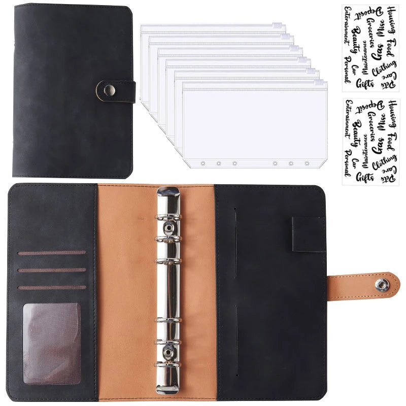 2024 A6 PU Leather Budget Binder Notebook Cash Envelopes System Set,with Binder Pockets for Money Budget Saving Bill Organizer