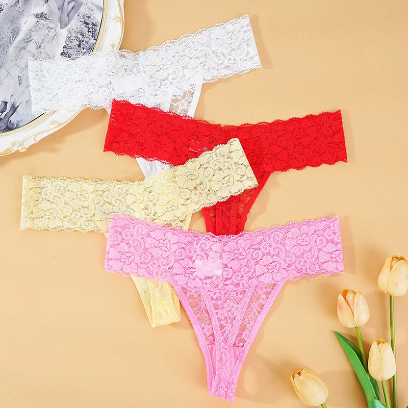 3PCS Lace Floral Women Panties Low Waist Breathable Briefs Female Thong Underwear M-2XL Solid Sexy G-String Transparent Panty