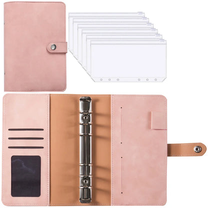 2024 A6 PU Leather Budget Binder Notebook Cash Envelopes System Set,with Binder Pockets for Money Budget Saving Bill Organizer