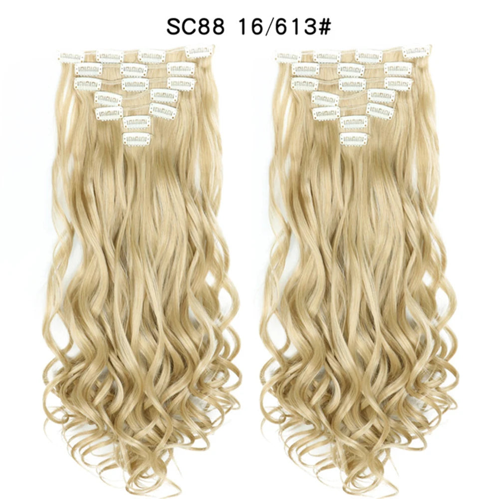 LINWAN Hair 22inch Ombre Hair Long Curly Hair Extension 16 Clips High Tempreture Synthetic Hairpiece Clip In Hair Extensions