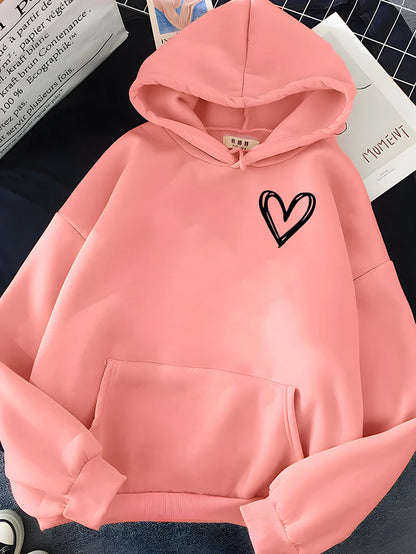 Hirsionsan Simplic Heart Print Women Sweatshirt Soft Casual Loose Vintage Female Hoodies 2023 Winter Warm Fleece Student Tops