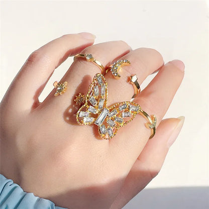 LETAPI 2024 New Fashion Bohemian Heart Ring Set For Women Crystal Stars Moon Flower Love Geometric Finger Vintage Jewelry Gifts