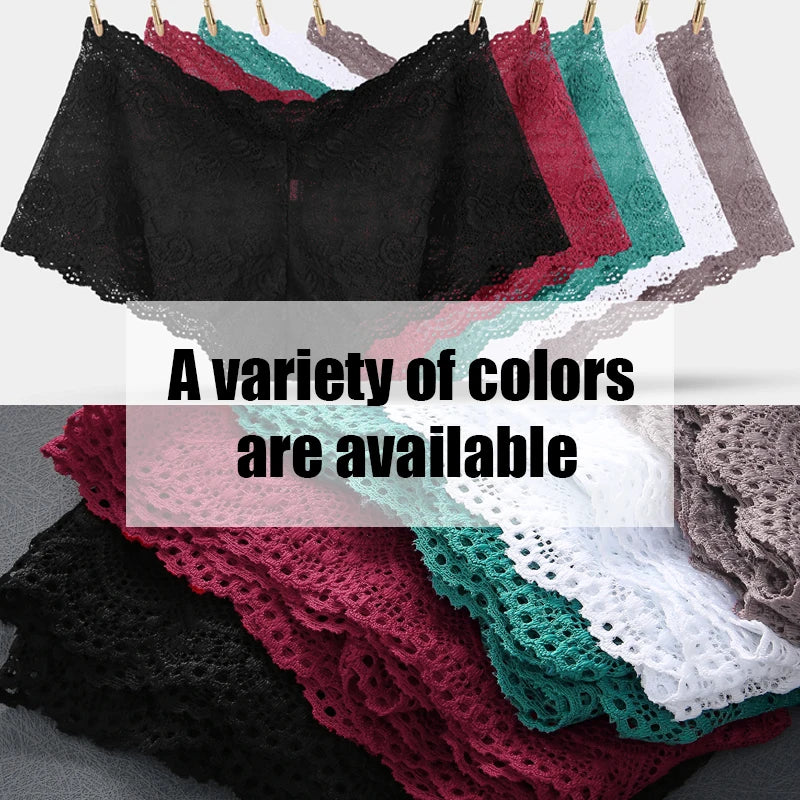 3PCS Women Floral Lace Panties Sexy Perspective Underwear V Waist Solid Color Underpants Female Breathable Intimates Lingerie