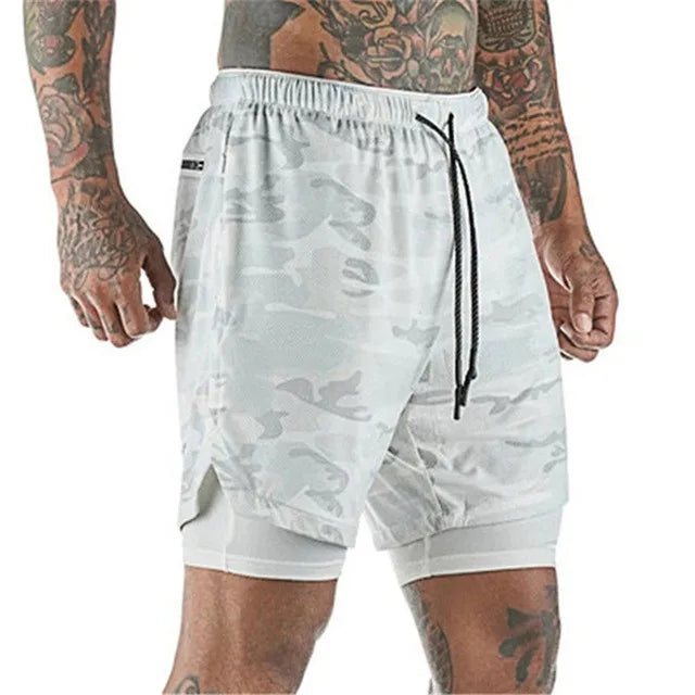 Men Sport Shorts  Sportswear Double-deck Running Shorts 2 In 1 Beach Bottoms Summer Gym Fitness Training Jogging Short Pants Men