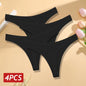 4PCS/Set Women Cotton Panties Seamless Low Rise Thongs V-Waist Solid Color Breathable Underwear Female Soft Lingerie Intimates