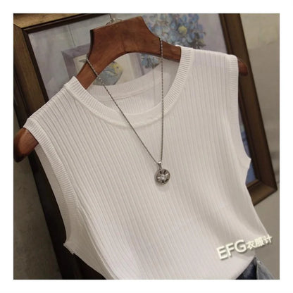 Sleeveless O-neck Knitted Blouse Shirt