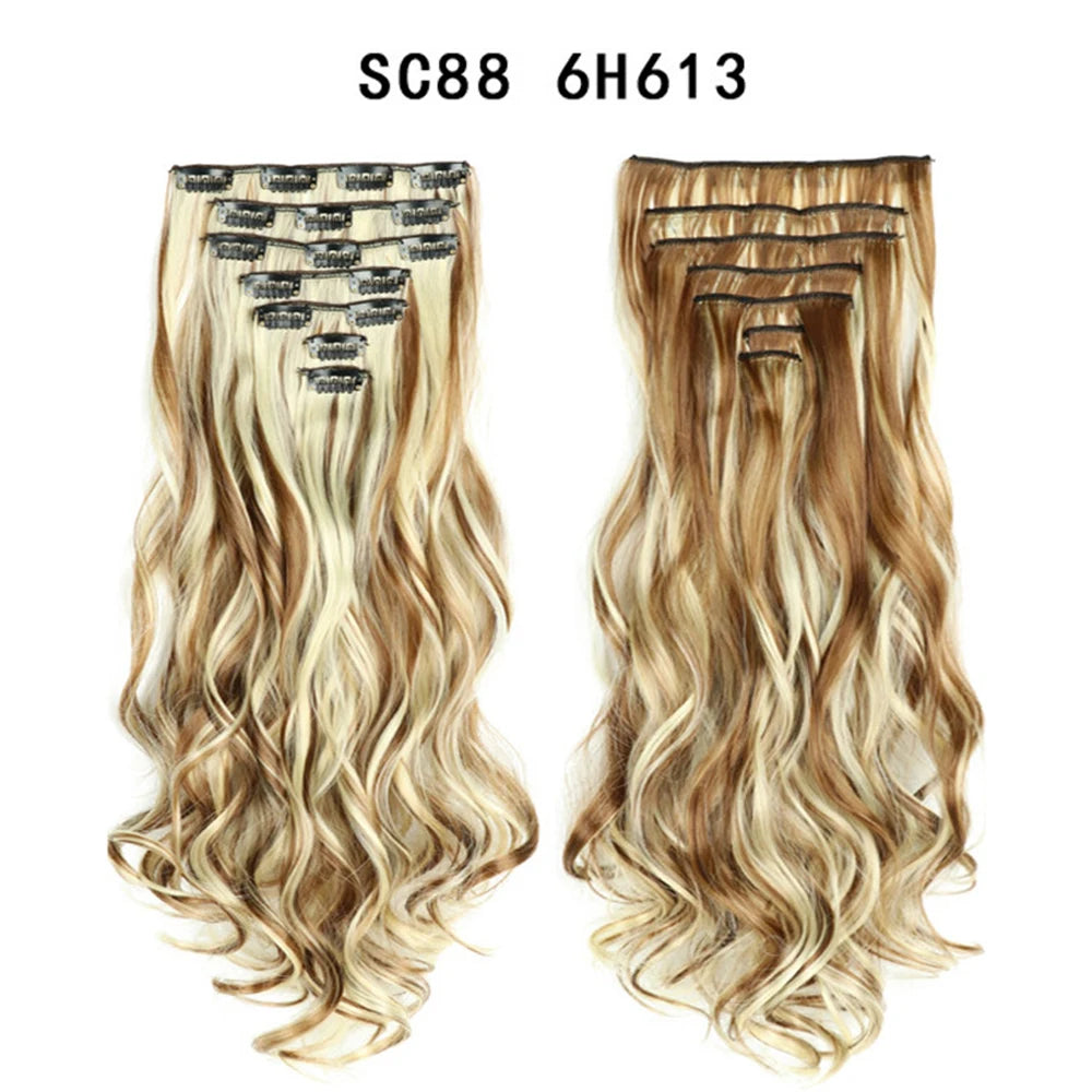 LINWAN Hair 22inch Ombre Hair Long Curly Hair Extension 16 Clips High Tempreture Synthetic Hairpiece Clip In Hair Extensions