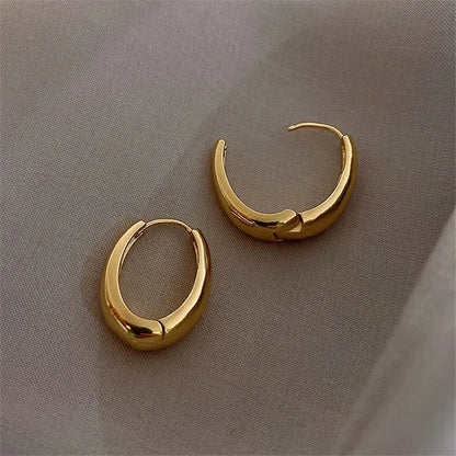 2024 New Classic Copper Alloy Smooth Metal Hoop Earrings For Woman Fashion Korean Jewelry Temperament Girl's Daily Wear earrings