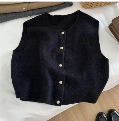 C.New S Autumn New Women Cardigan Korean Elegant Knitted Sleeveless Female Casual Sweater Tanks Slim Fashion Ladies Casual Tops