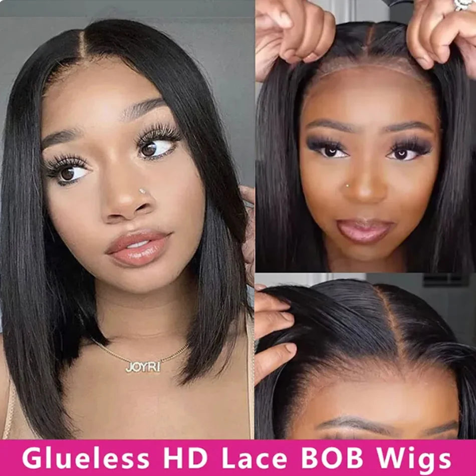 Wear Go Glueless Bob Wig Lace Front Human Hair Wigs Short Pre Plucked Straight 13x4 HD Transparent Lace Frontal Wig Bob on Sale