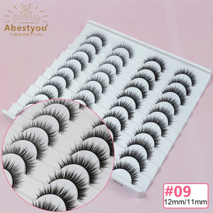 Abestyou 8mm 20Pairs Invisible Strip Soft Clear Band 3D Faux Mink Wispy Eyelash Korea High Quality Short Reusable Lashes Make-up