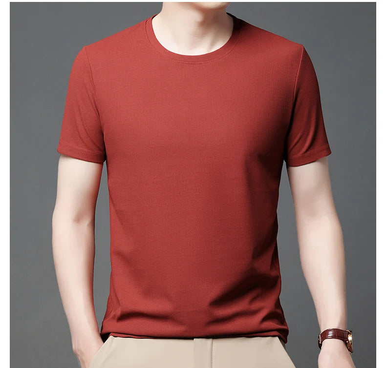 Short sleeved Polo shirShort sleeved Waffle Solid Polot fashion splicing men's round neck top cotton daily short sleeved T-shirt