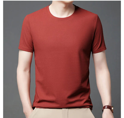 Short sleeved Polo shirShort sleeved Waffle Solid Polot fashion splicing men's round neck top cotton daily short sleeved T-shirt