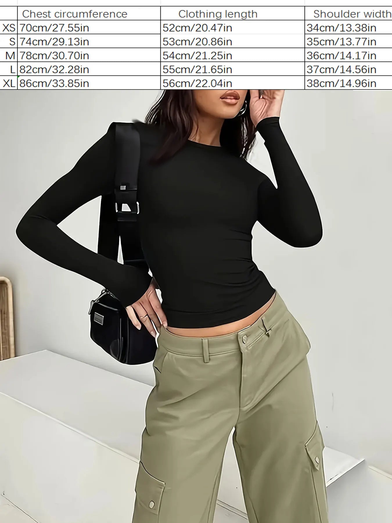 Female commuter casual female simple and fashionable solid color t-shirt with long sleeves